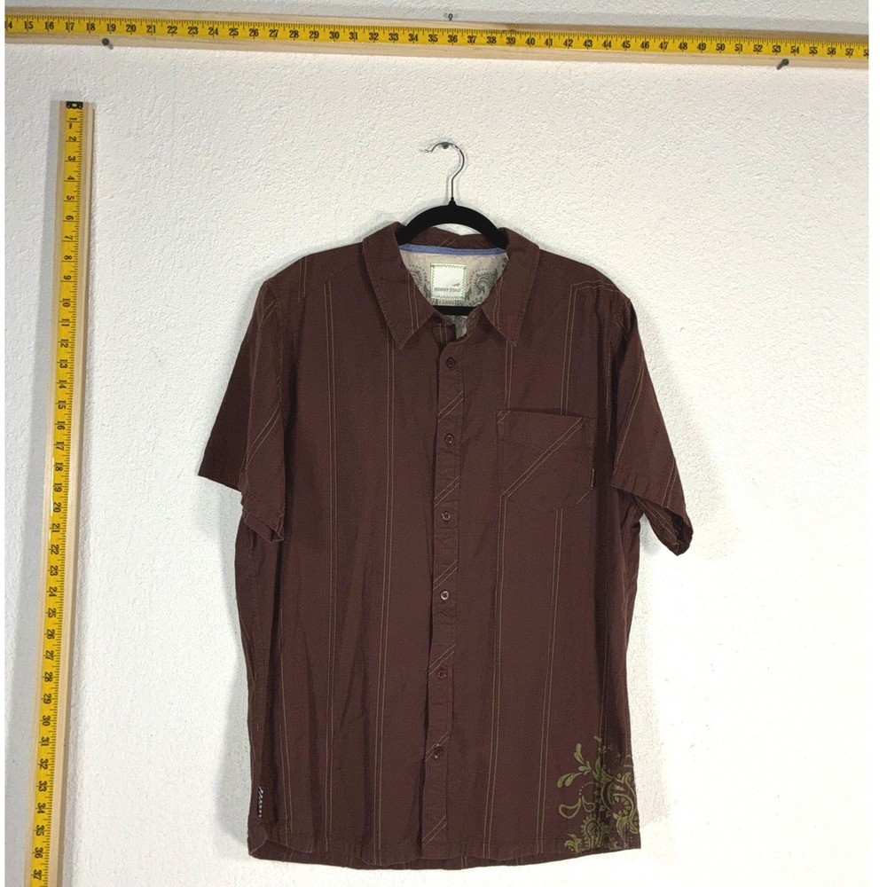 Horny Toad Mens XL Brown Striped Organic Cotton Short Sleeve Button Down Shirt